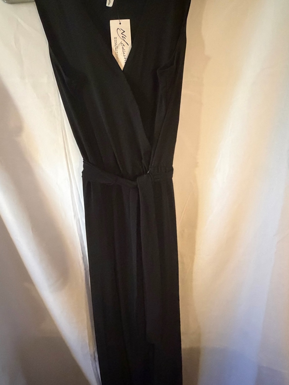 NY Collection Black Wrap jumpsuit with Waist Tie